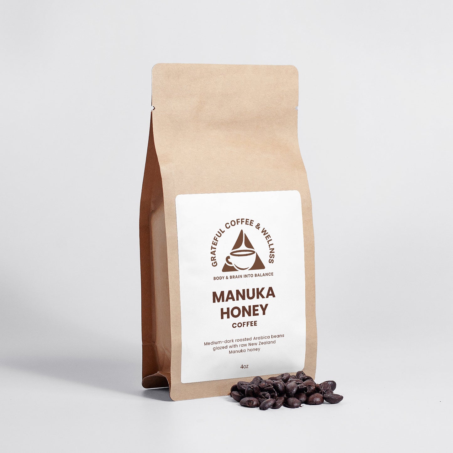 Manuka Honey - Medium/Dark Roasted Coffee - Whole Bean - 4oz